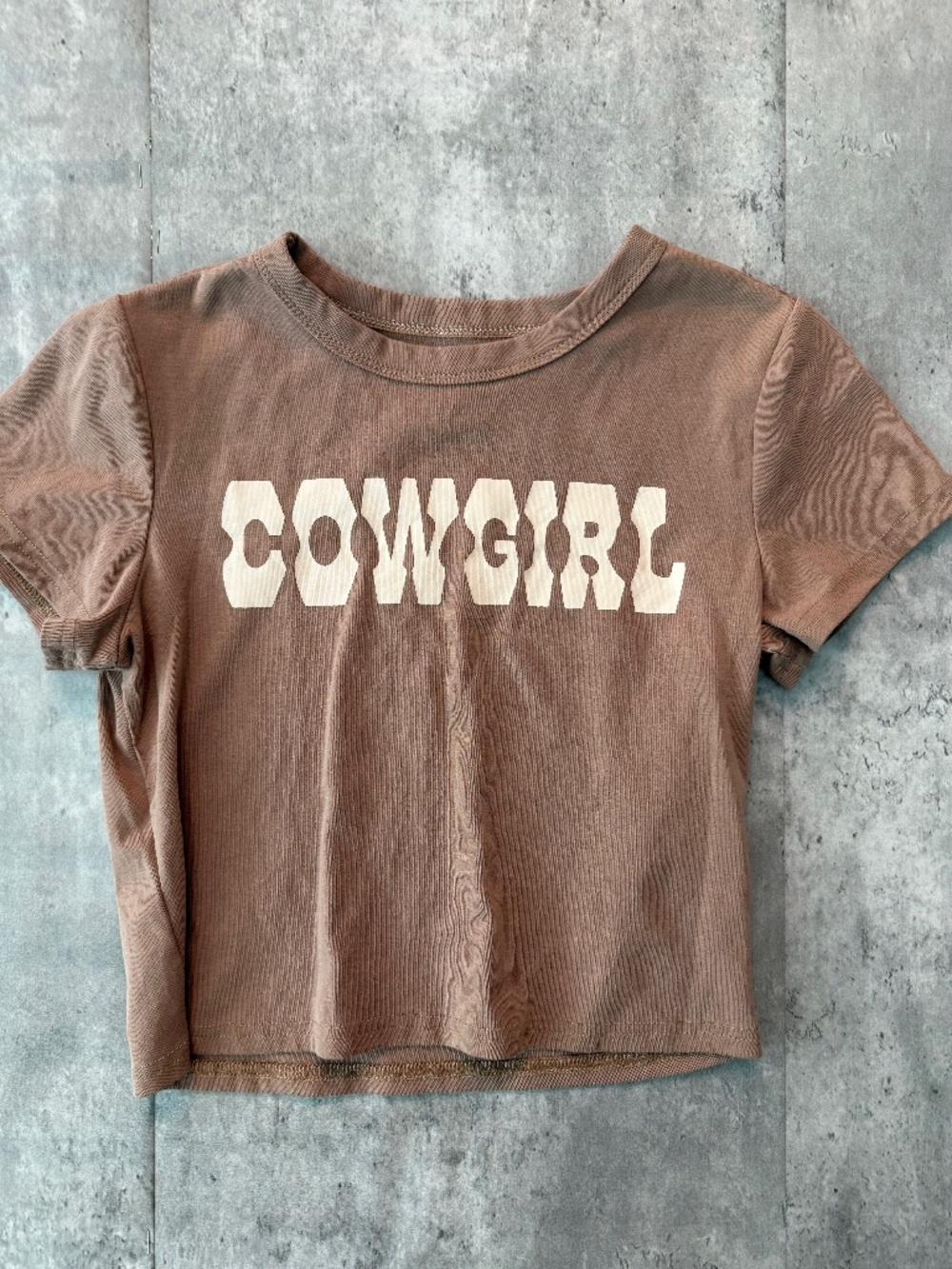 Women's Cowgirl Cropped T-Shirt  Short Sleeve Brown Western Country Concert M